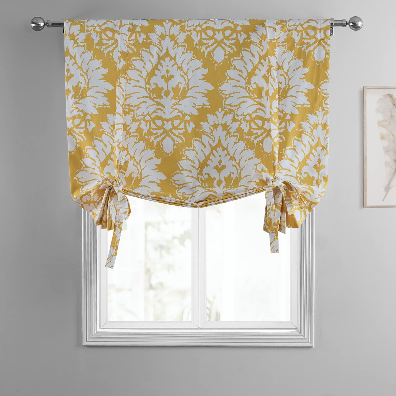 HPD Half Price Drapes Room Darkening Tie Up Curtains 46 X 63 Inch Lacuna Printed Cotton Window Roll Up Balloon Curtain for Living Room, Kitchen PRTW-TUD46A-63 (1 Panel), Lacuna Sun