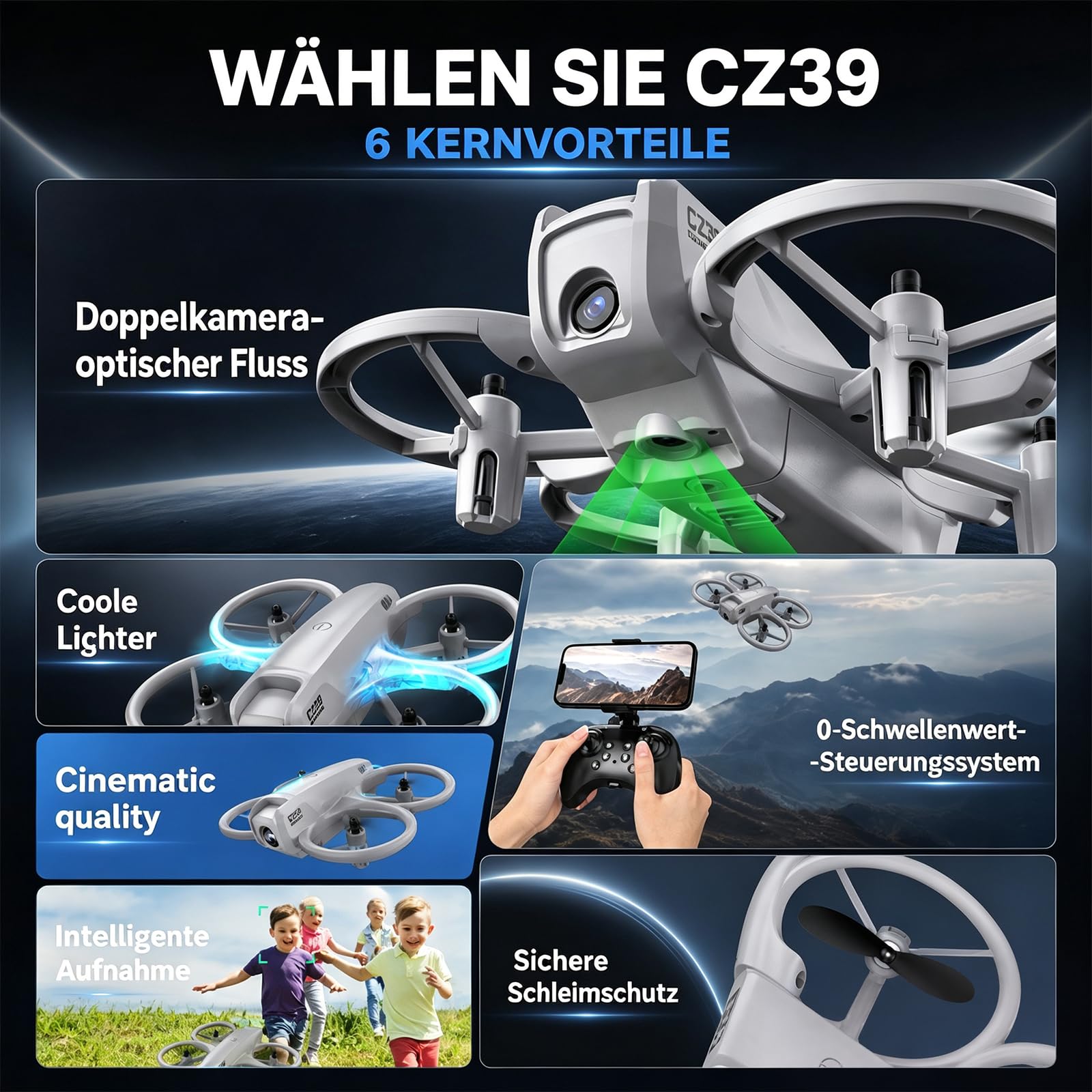 Mini-Drohne mit Doppelkamera, Drone mit Fernbedienung mit Bildschirm, Smart Obstacle Avoidance, 90-Degree Adjustable Camera, 2 Batteries, Suitable for Adults and Beginners