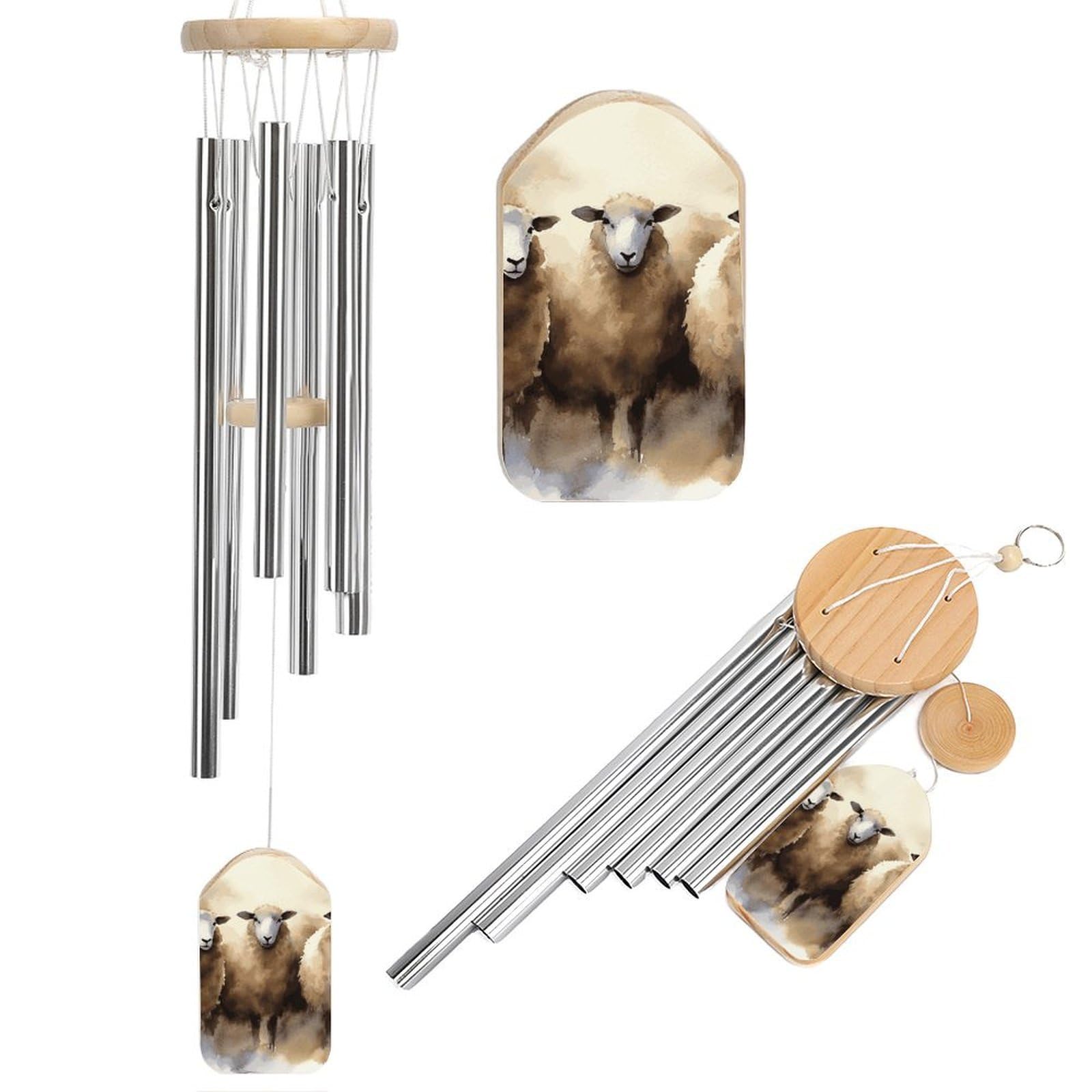 Sheeps Watercolor Wind Chimes for Outside House Warming Gifts, Deep Tone Soothing Melodic Tones Windchimes, Memorial Wind Chime for Home Garden Decoration Aluminium Large Wind Chimes