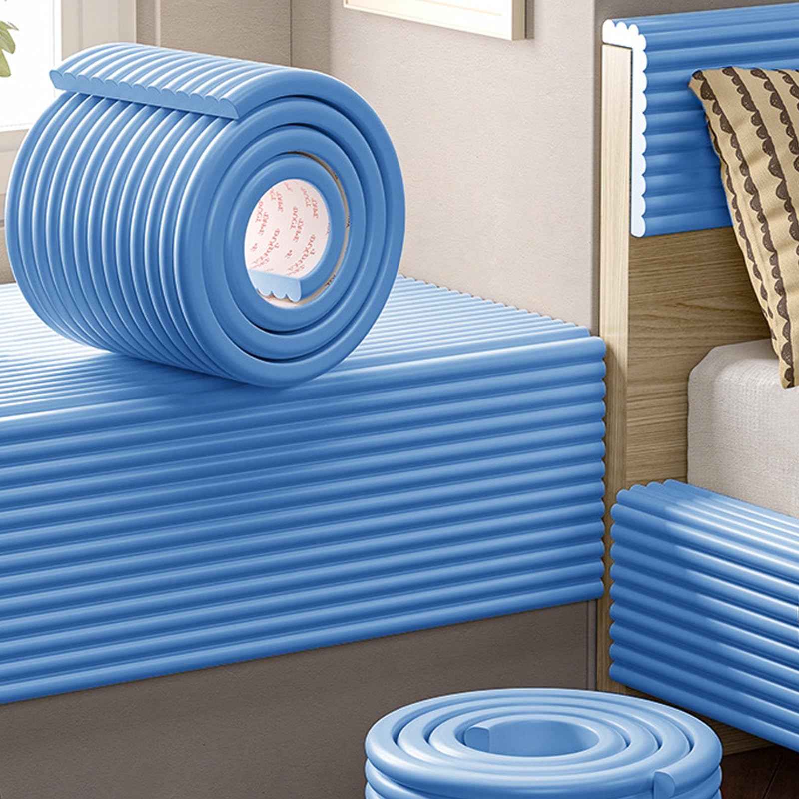 Pannelli Imbottiti Parete Letto, Imbottitura Anti-Collisione della Parete, Pannello da Parete Autoadesivo, Pannello Decorativo Parete per Testiera del Letto, Camera dei Bambini(Blue,20 cm x 2 m 1pc)