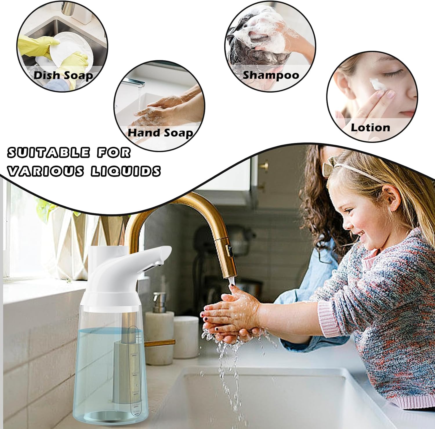 2 Pack Automatic Liquid Soap Dispenser Touchless,4-Level Adjustable Modern White Bathroom Hand Soap Dispenser, 700ml Rechargeable Electric Motion Sensor Waterproof Pump for Kitchen