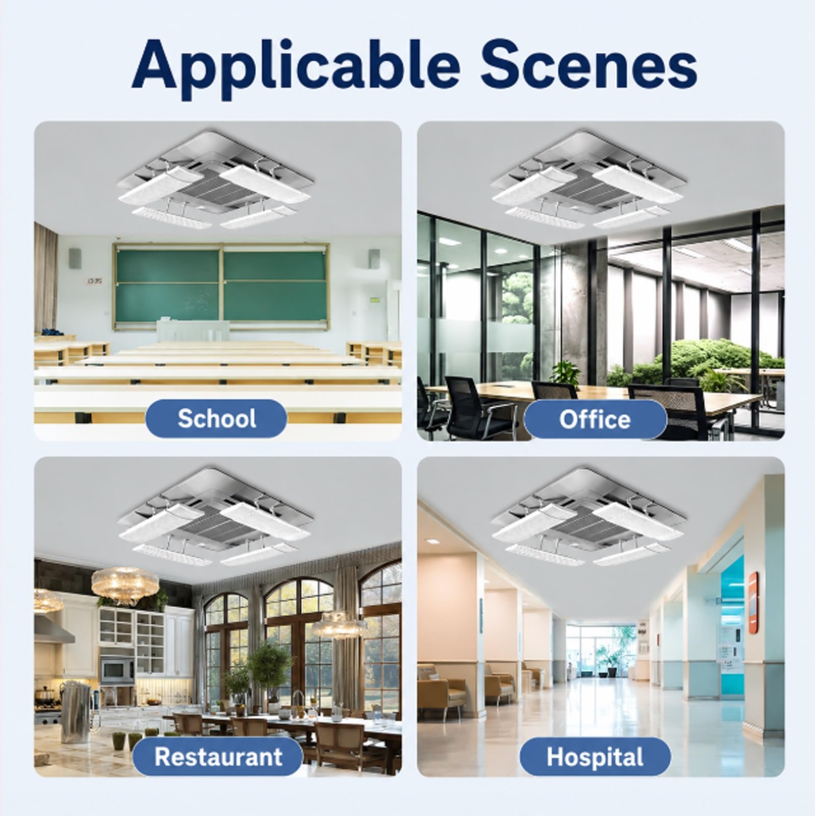 Deflettore per climatizzatore, Deflettore AC a cassetta da soffitto, 50-73 cm, doppia griglia, 4 assi, senza foratura | 4pcs Telescopic Double-layer Grille