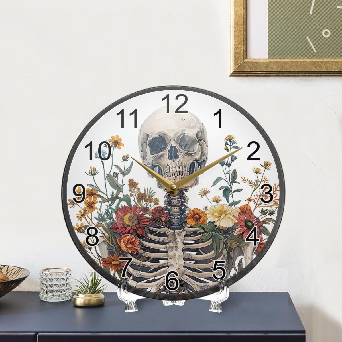 髑髏掛け時計 Amazon.com: UMIRIKO Gothic Skull Skeleton Flower Wall Clock Silent
