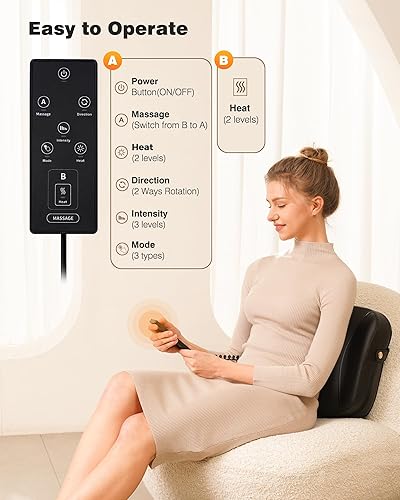 Miniatura 6 de Masajeador de espalda con masajeador Shiatsu térmico para dolor de cuello y hombros, masaje de amasamiento 3D para la parte inferior de la espalda,