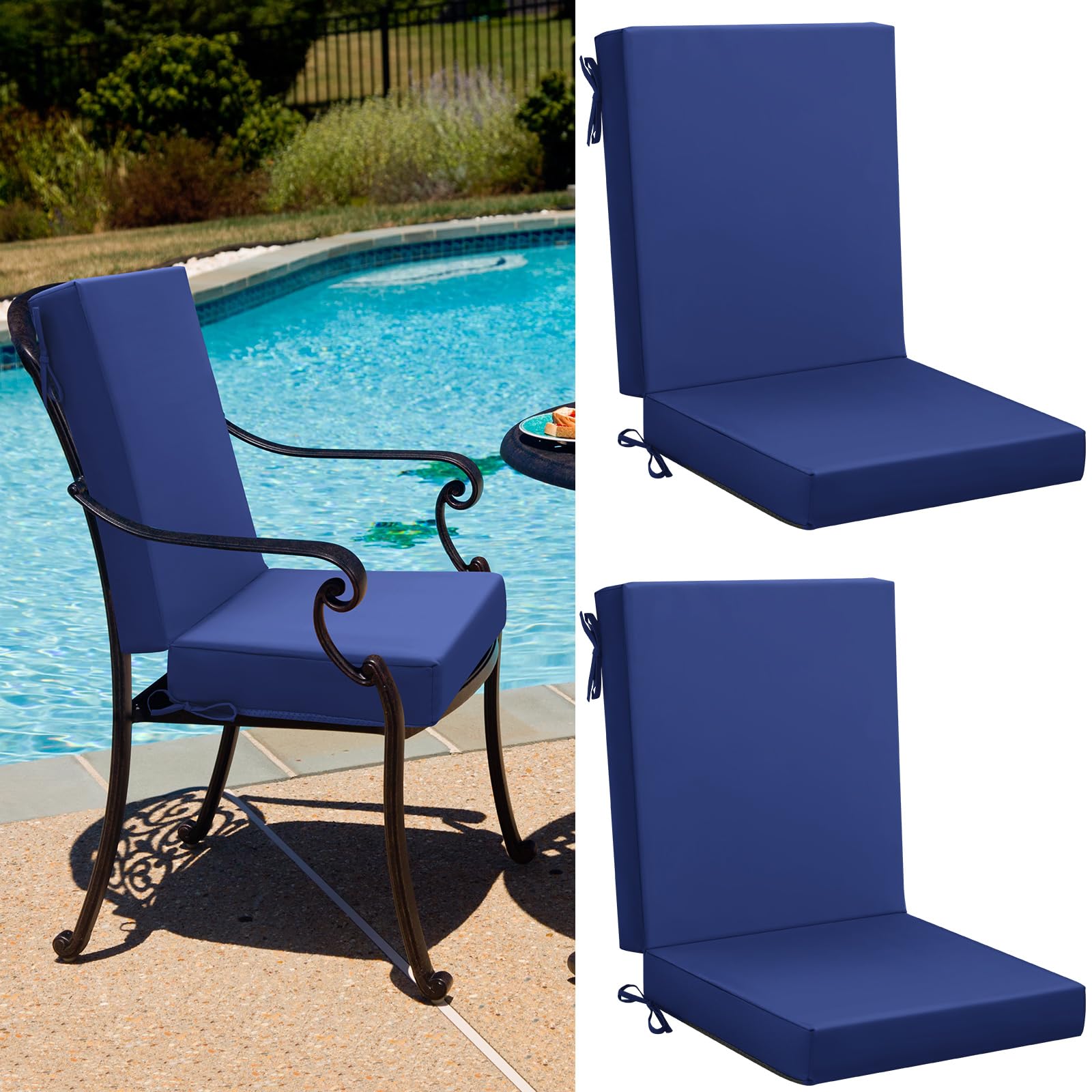 Patelai 2 Set Outdoor Dining Chair Cushions Patio Dining Chair Cushions High Back Patio Chair Cushions Weather Resistant Chair Cushion for Outdoor Furniture 42 x 21 x 3 in(Navy Blue)