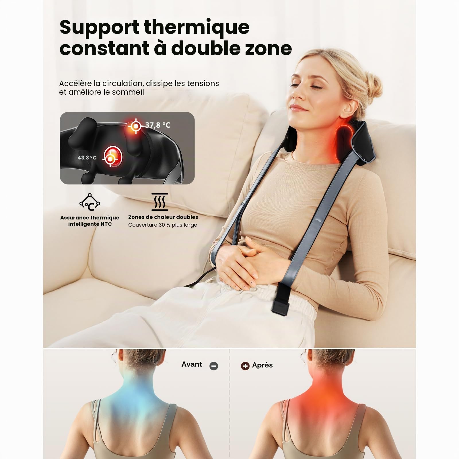 BOB AND BRAD iNeck Pro Masseur Cervical Shiatsu 4D Chauffant | Massage du Cou, Dos et Épaules Sans Fil avec Chaleur, Utilisation Mains Libres, Détente Musculaire