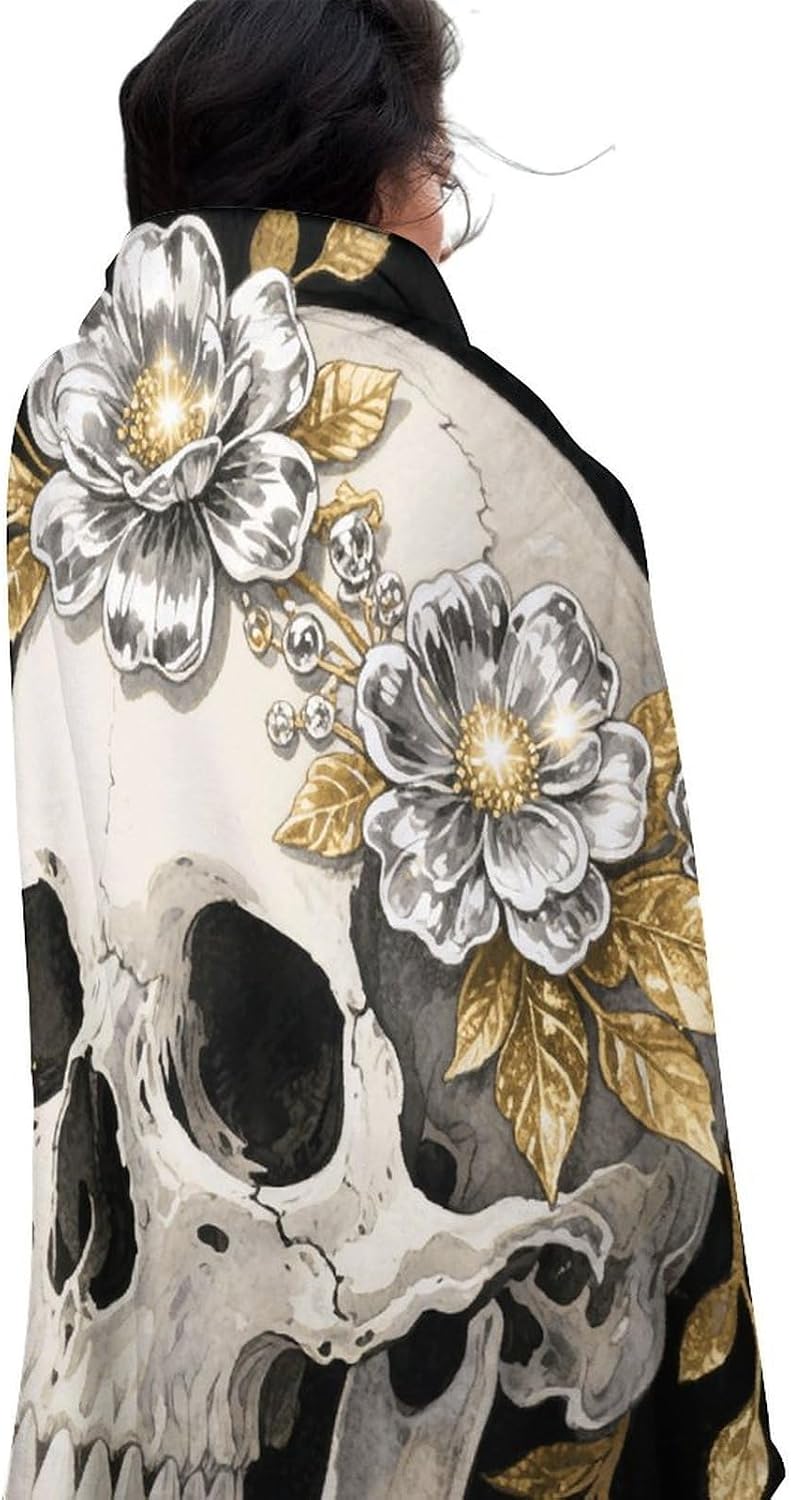 Flower Skull Throw Blanket Round Beach Towel | 59.1 Inch Circular Flannel blanket Large Soft Beach Blanket Lightweight Foldable Beach Towel Throw for Daily Leisure Use