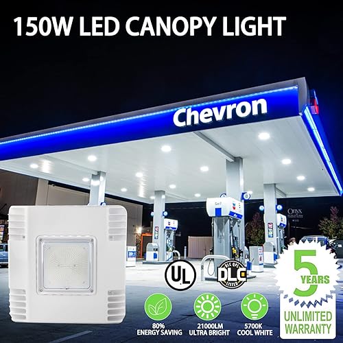 Miniatura 8 de Luz LED redonda para toldo de 30W-40W-60W seleccionable, 5000K (140LMW) 100-300W MHHPS Equiv. Montaje en superficie LED baja bahía para