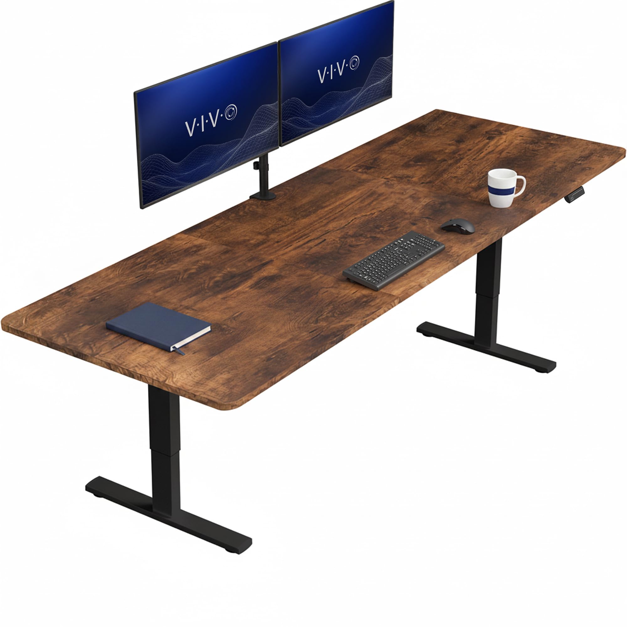 VIVO Rustic Vintage Brown 83 x 30 in Standing Desk, DESK-KIT-1B8N | Electric, Holds 220 lbs, Sit Stand, Height Adjustable, Extra Deep Table Top, Memory Presets, 1B Series, Black Frame