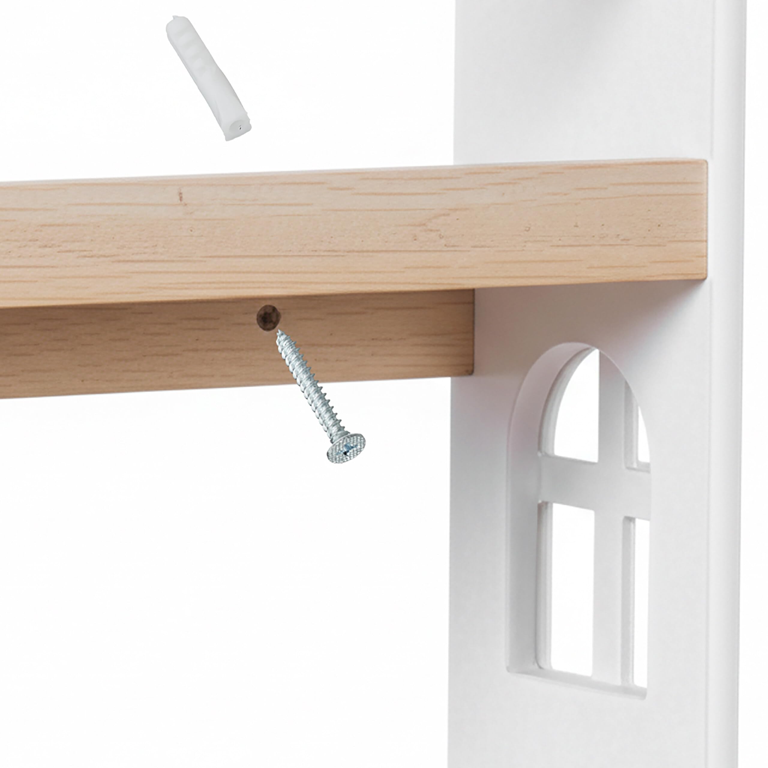 Relaxdays Étagère Livres Murale Enfants 4 Compartiments, Maison, Blanc/Naturel 130x60x15 cm