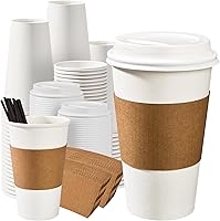 Vista 19 de RACETOP Tazas de café de papel de 12 onzas, paquete de 100 tazas de café desechables negras con tapas, tazas de papel caliente con tapas, taza