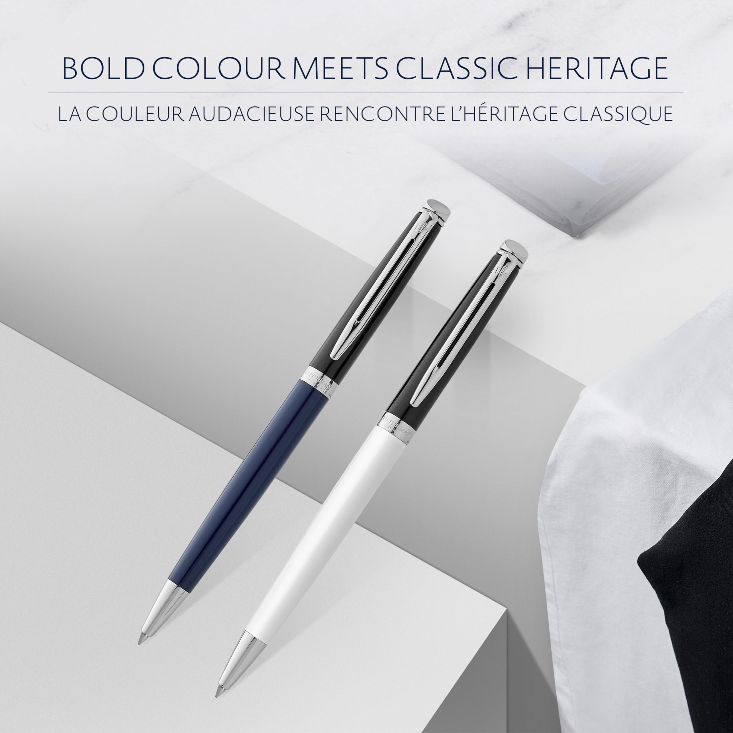 Waterman Hémisphère Stylo bille | laque noire et bleue avec finition palladium | pointe moyenne | Encre bleue | Coffret cadeau