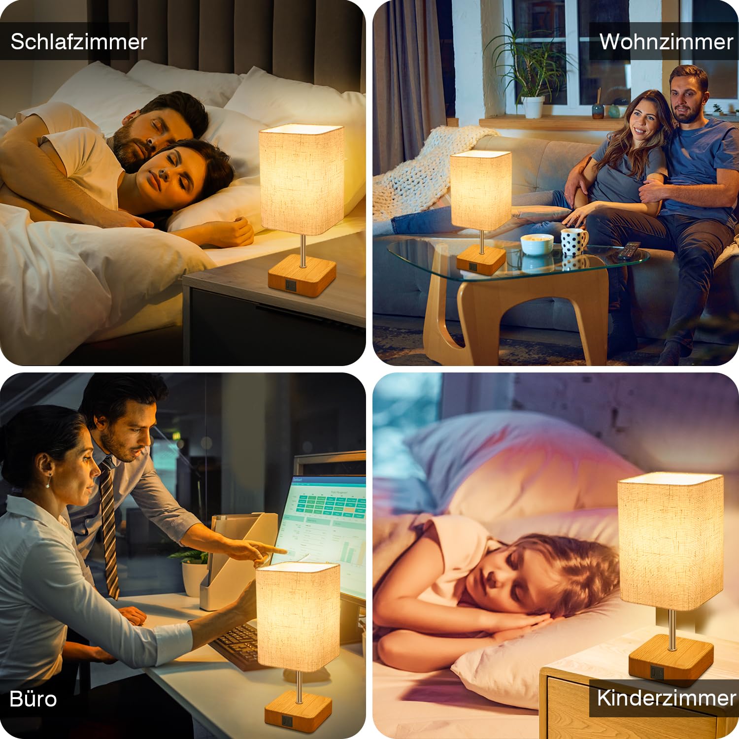 Jayencer Lámpara Mesita Noche Táctil Regulable, Lamparita de Mesita con Puertos de Carga USB A y C, 3 Niveles de Brillo, Lámparas con USB, Perfecta para Dormitorio, Sala, Oficina (USB-1 pieza)