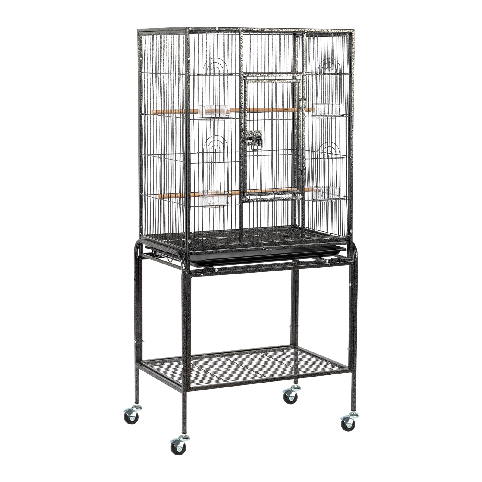 VINGLI Bird Cage with Wheels, Durable Wrought Iron Parakeet Cage with Slide Out Tray, Black Bird Cages for Parakeets/Lovebird/Cockatiels/Budgies and Other Small/Medium Birds (Large-53 inch)