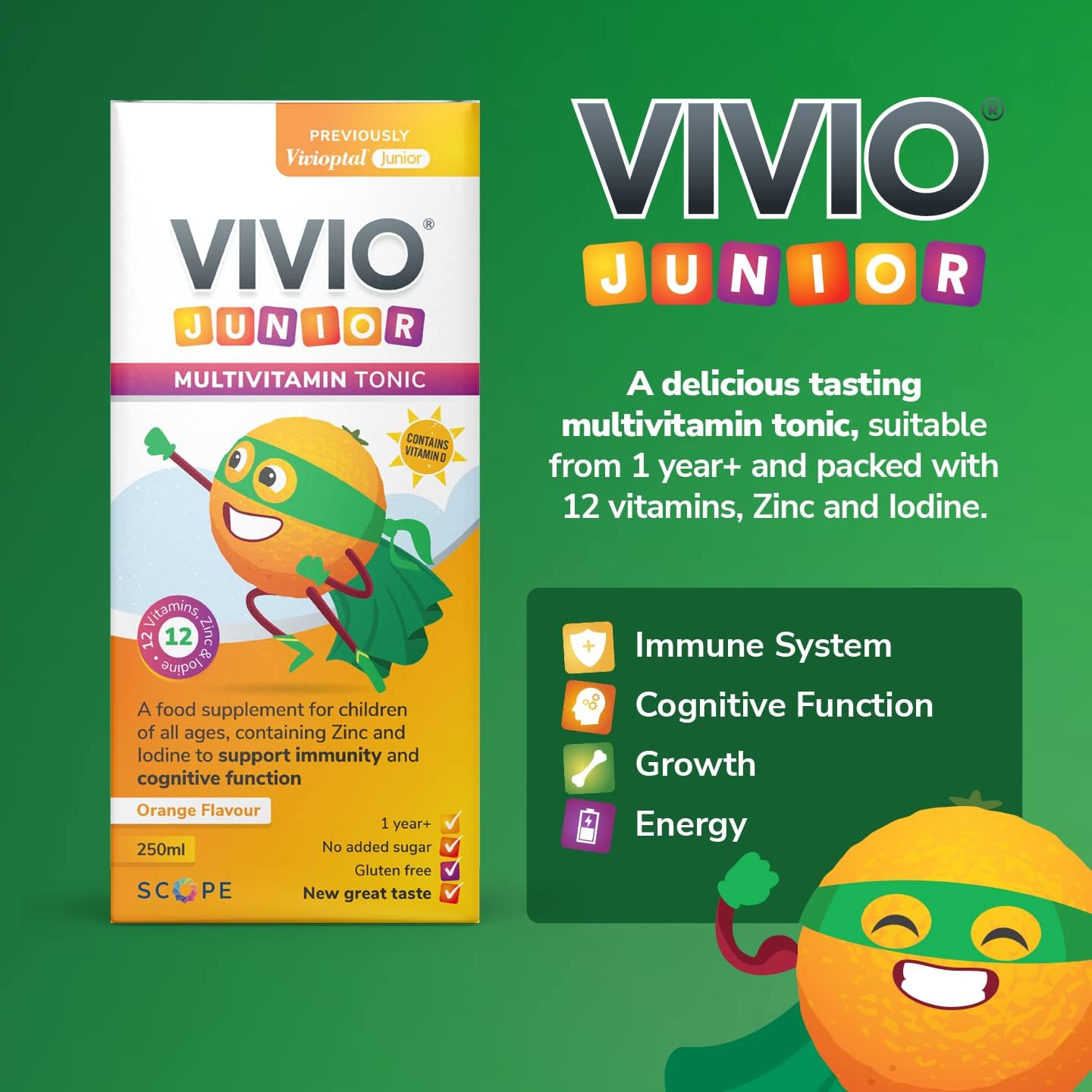 VIVIO Junior Multivitamin Tonic for Kids 12 Added Vitamins Plus Zinc