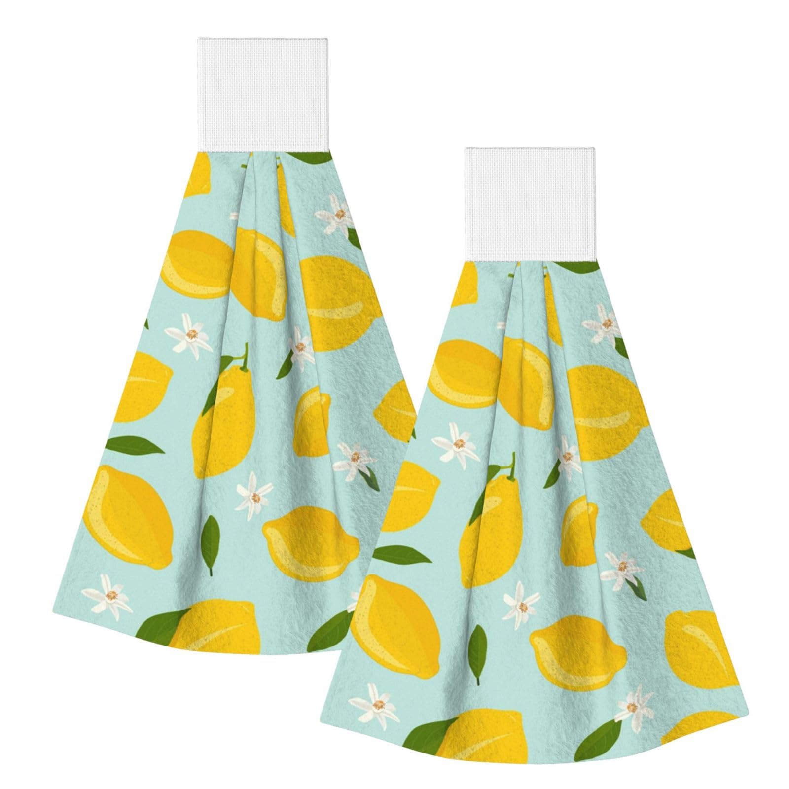 DOPKLNA Lemon Fruits Flower Leaves, 2 Pcs Hanging Coral Fiber Hand Towels for Bathroom, Absorbent Kitchen Towels