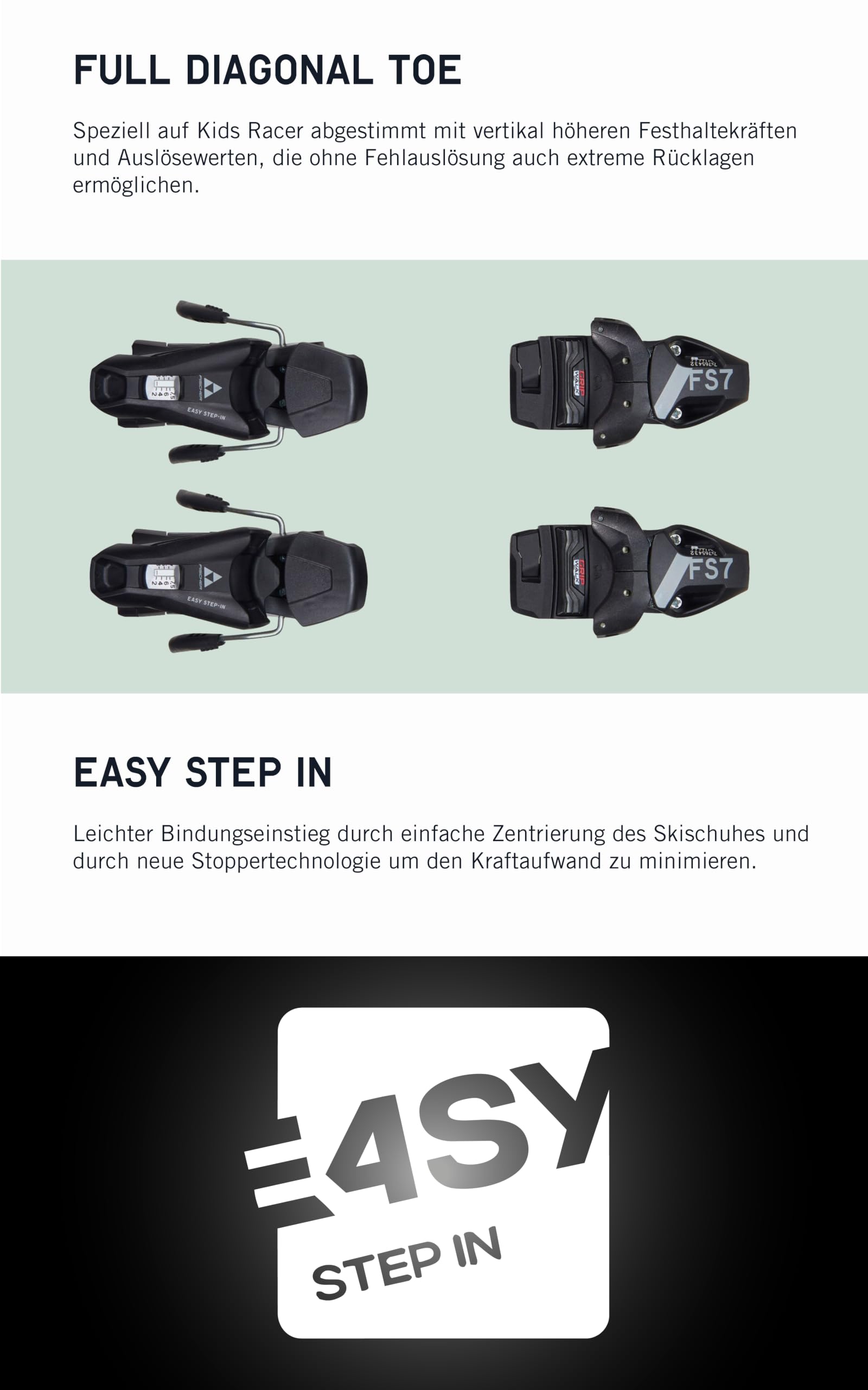 Fischer Kinder Skibindung FS7 GW CA JRS, Z-Wert 2-7,5, Schwarz
