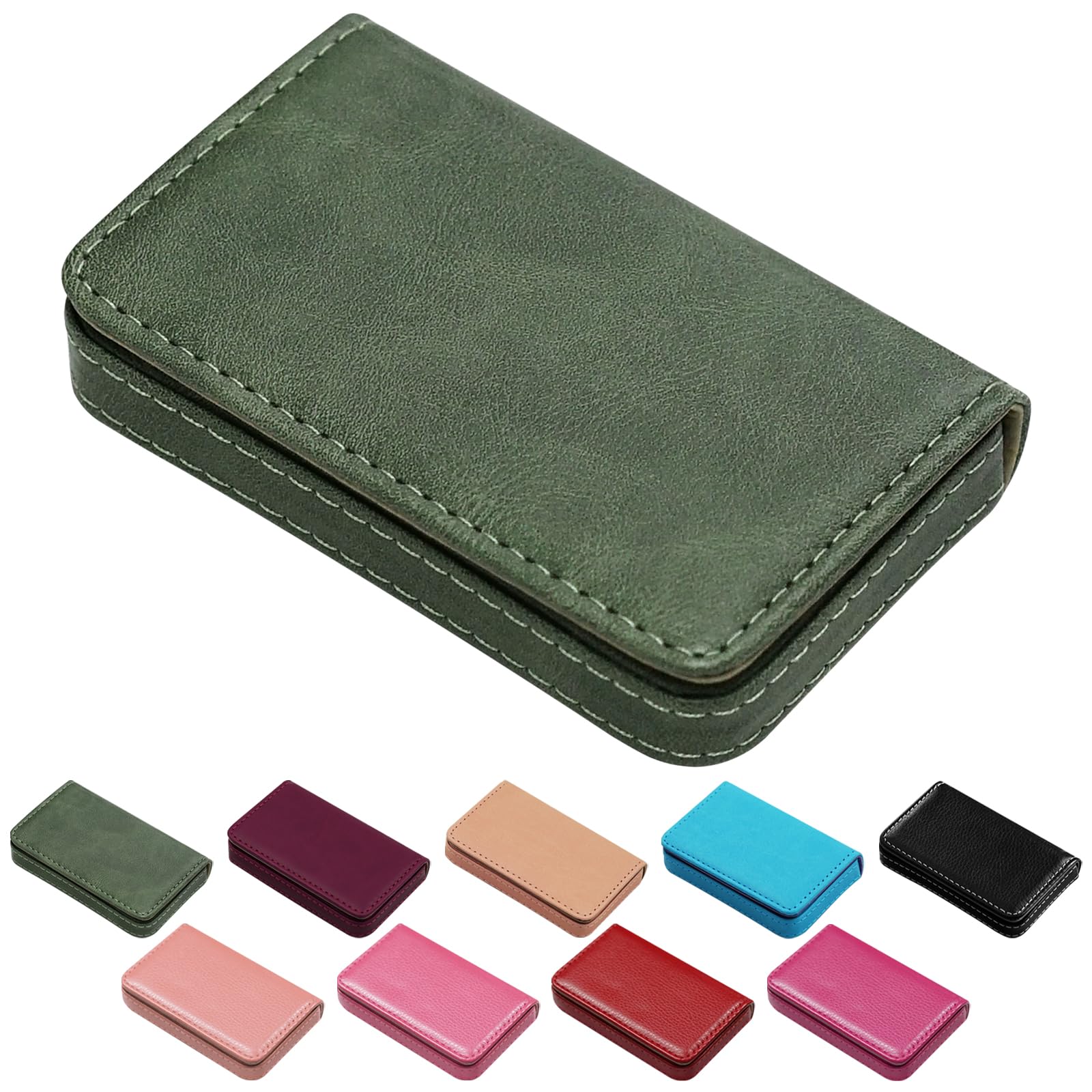 Business Credit Card Holders Magnetic Sealing Anti Drop PU Leather Debit Card Protector Organizer Case Blackish Green