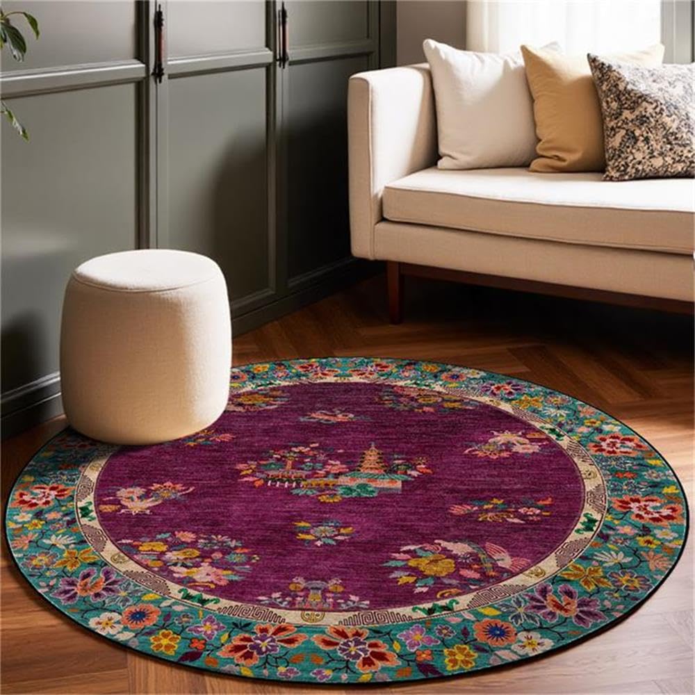 Tapis rond rétro fleurs de 140 cm : sublimez le sol de votre salle à manger