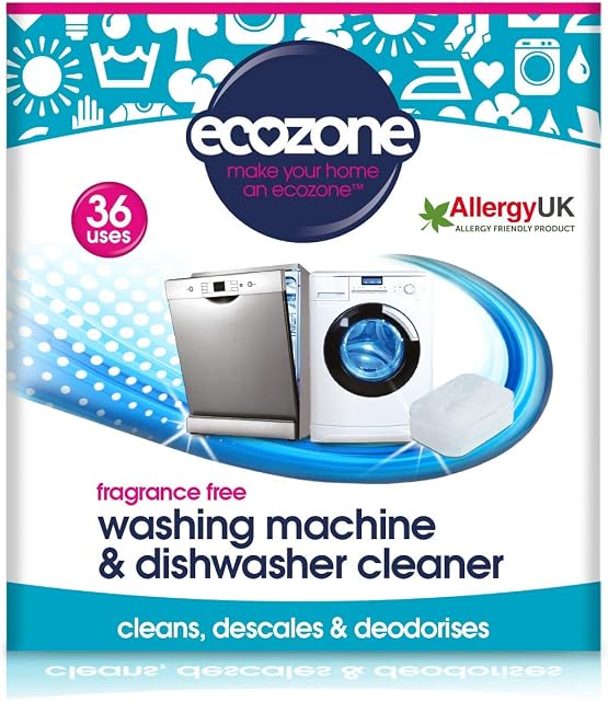 EcoZone Washing Machine & Dishwasher Cleaner Tablets, 2-in-1 Treatment Kit Cleans, De-scales & De-odorises, Fragrance Free, Plastic Free, Natural Vegan Friendly Plant-Based Cleaning (Bulk pack of 36)