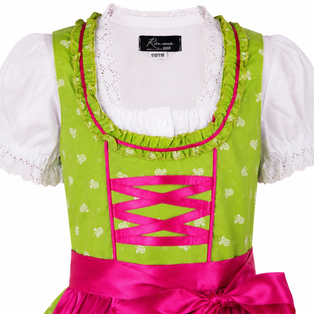 Ramona Lippert® - Dziecięca sukienka Dirndl dla dziewczynek - dirndl Franziska w kolorze jasnozielonym - 3-częściowa sukienka ludowa - moda ludowa - strój ludowy z fartuchem