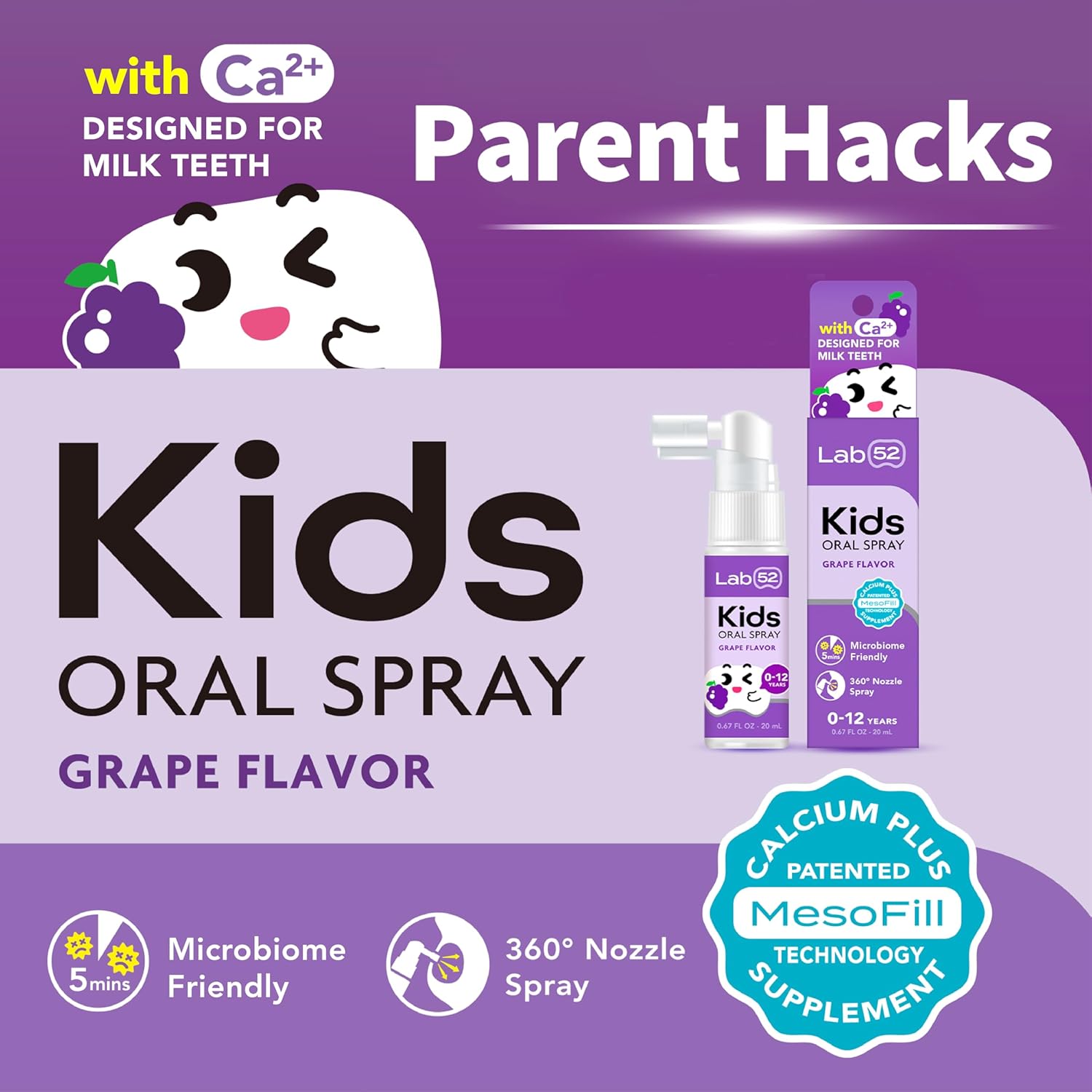 LAB52 Kids Oral Spray and Fluoride Free Kids Toothpaste for Toddler Children, Helps Build Brushing Habits, Supports Enamel Health, Safe if Swallowed, Xylitol Grape Spray and Strawberry Toothpaste