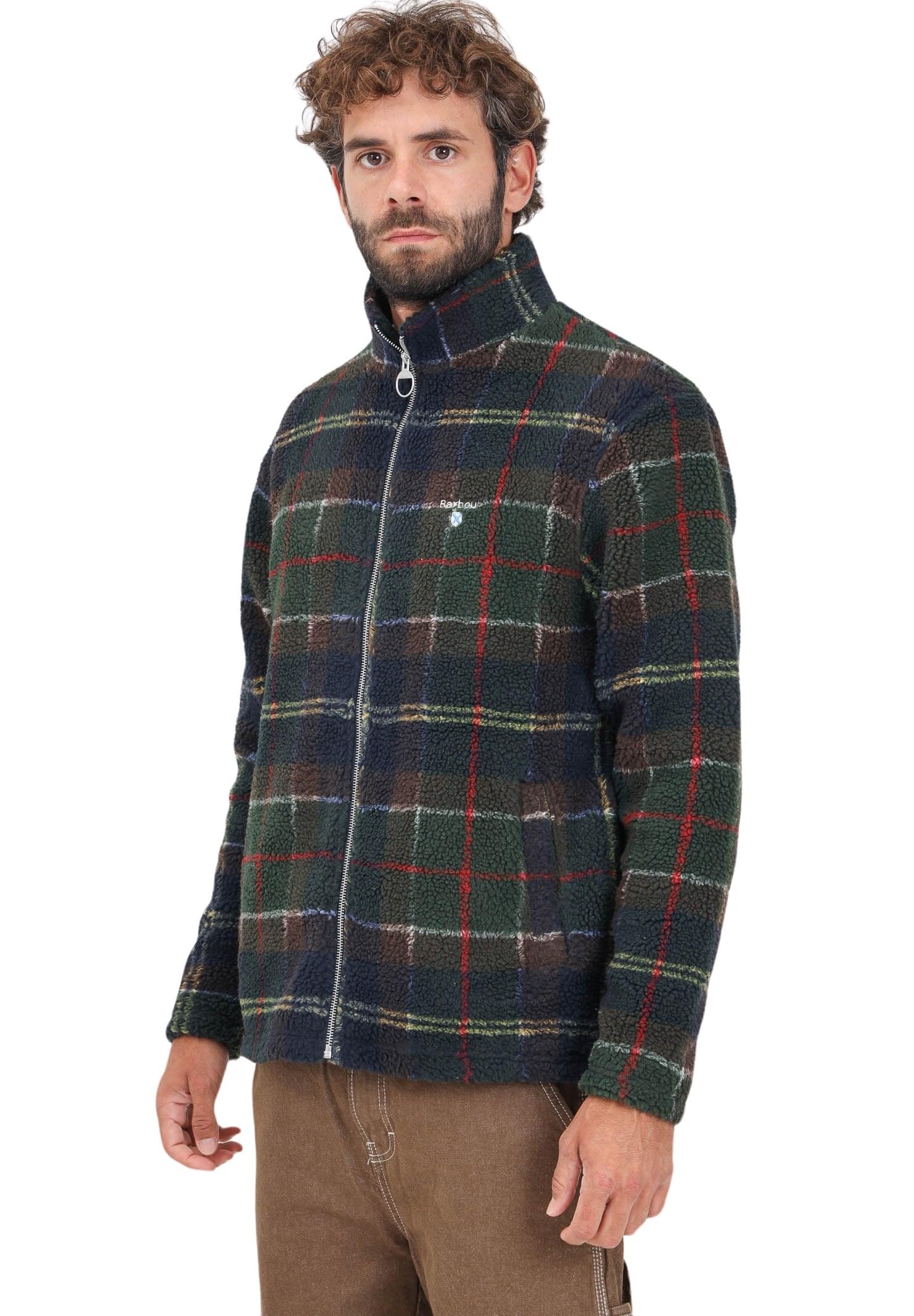 Barbour Męska kurtka polarowa Sherpa w zielono-niebieską kratę