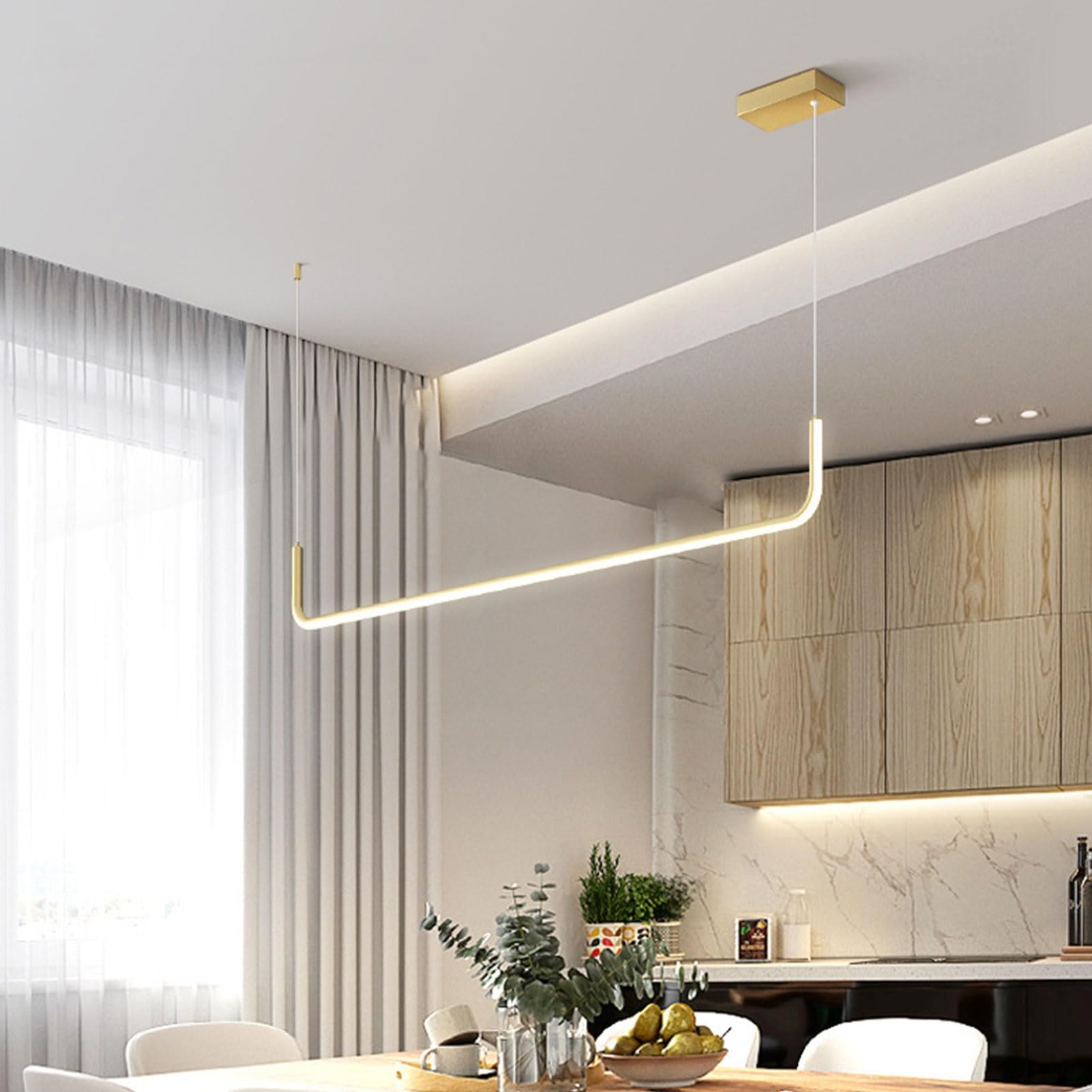 Plafoniera Lampadario lineare Lungo Striscia Lampada a Sospensione a LED Plafoniera Industriale per Tavolo da Pranzo Isola della Cucina Sala da Pranzo Bar Soggiorno Lampada a Sospensione (Colore: