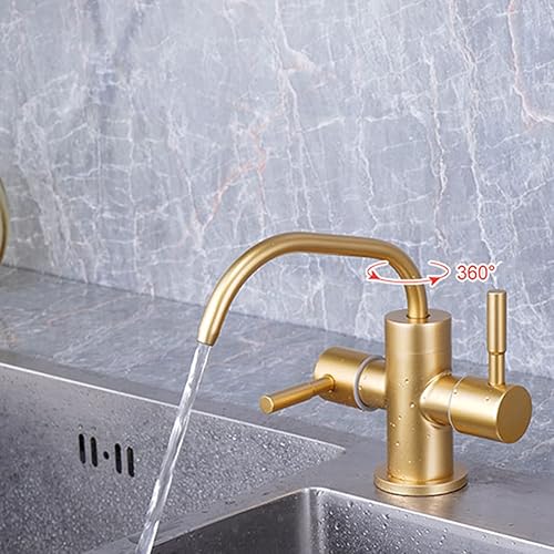 Miniatura 2 de Grifo de cocina Filtro de agua de acero inoxidable Giratorio Dual Purificador de Agua Grifos Cepillado Dorado-A (E)