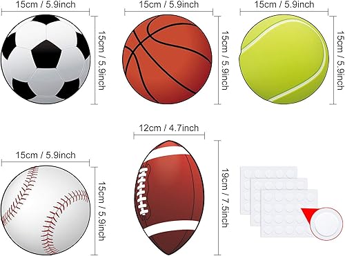 Miniatura 2 de Blulu Recortes deportivos para decoración de fiesta, bolas versátiles de decoración de aula, recortes de papel con puntos de pegamento para