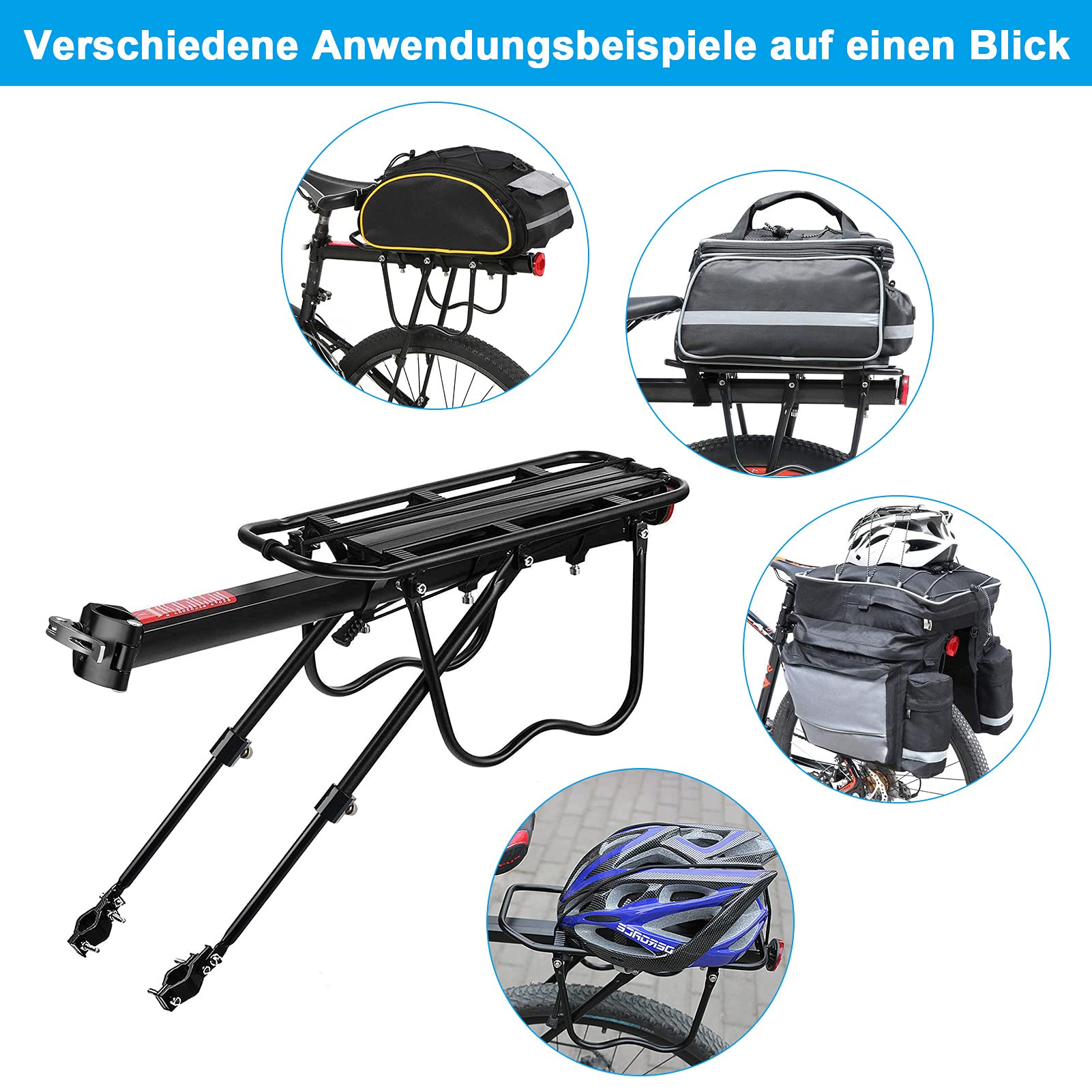 Alu-Mountainbike-Gepäckträger – Einstellbar Für 24–29 Zoll, 100 Kg Traglast, Mit Reflektor – Schnelle Montage – Für MTB, E-Bike & Cityrad – Leicht & Stabil Alu-Mountainbike-Gepäckträger – Einstellbar Für 24–29 Zoll, 100 Kg Traglast, Mit Reflektor – Schnelle Montage – Für MTB, E-Bike & Cityrad – Leicht & Stabil