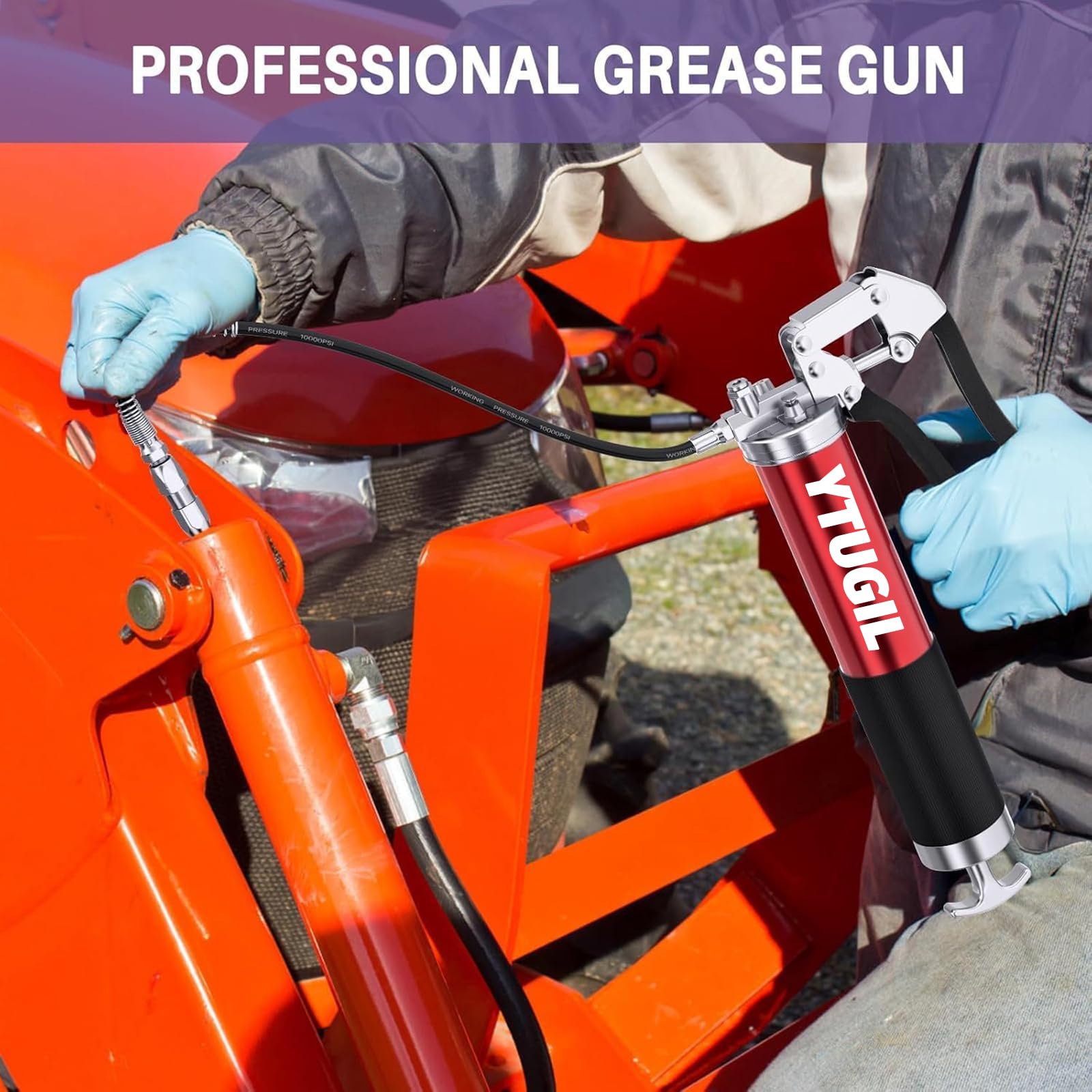 Kit de pistolet à graisse 8000 PSI - Pistolet à graisse haute pression avec tuyau, raccord rapide, pointe d'aiguille - Compatible avec cartouche 400 cc connecteur renforcé - Accessoire de pistolet