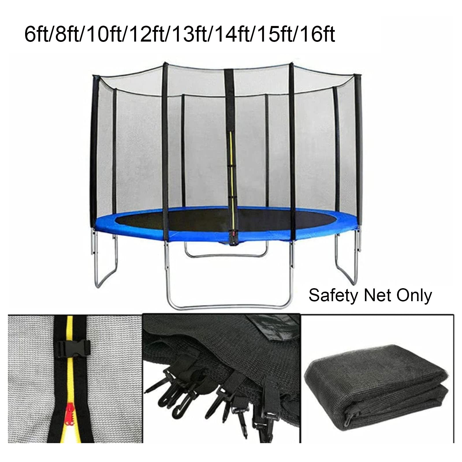 Rete Di Ricambio Per Trampolino, 6FT 8FT 10FT 12FT 14FT 16FT Recinto Per Trampolino, Si Adatta Alla Maggior Parte Dei Trampolini Con Telai Rotondi, SOLO RETE,16 FT 12 Poles - Foto 9