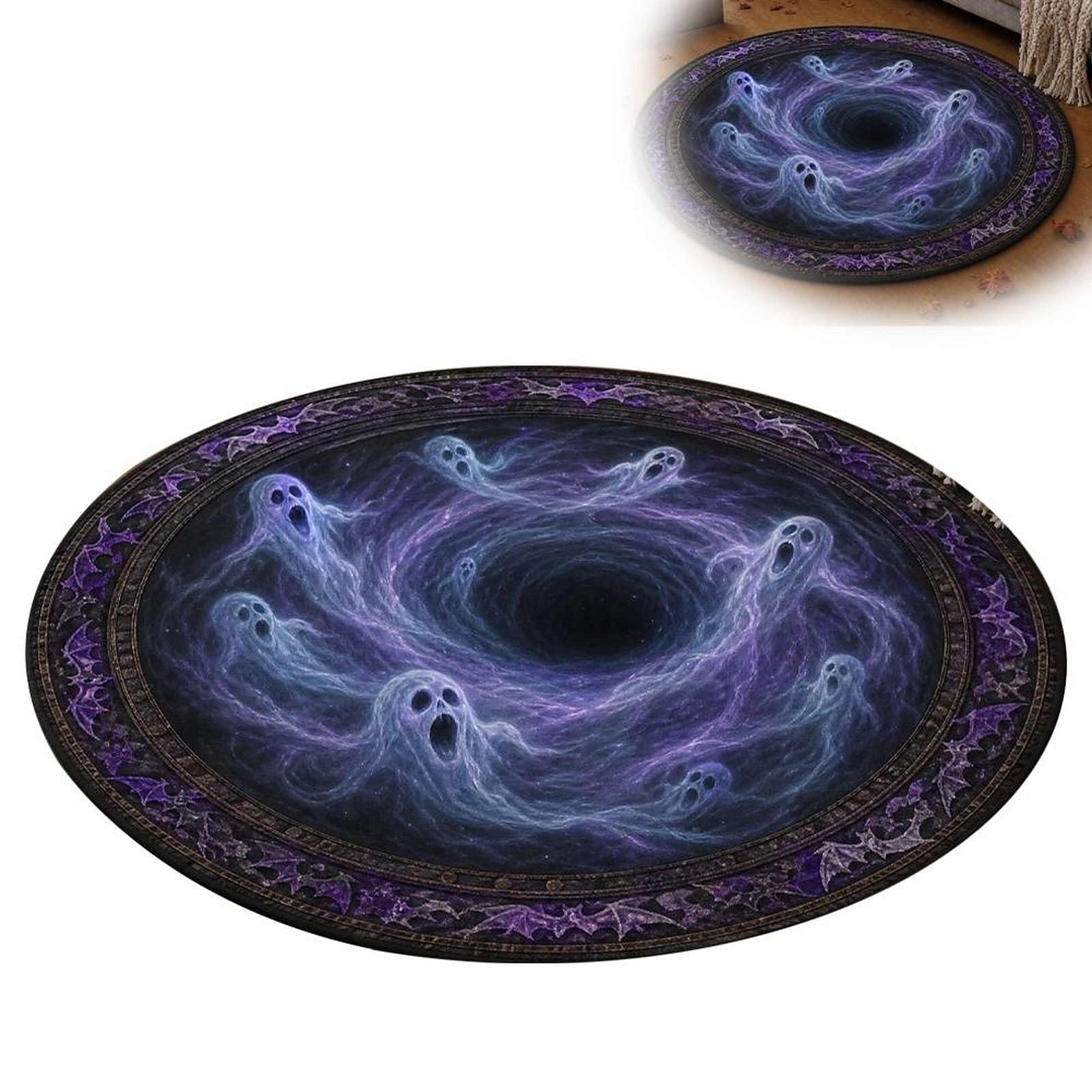 Halloween 3D Rug, Funny Ghost Skeleton 3D Optical Illusion Rugs, Novelty Halloween Non-Slip Floor Mat with Depth Pattern Theme for Home Parties Office Entryway Decor (Style7 60×60CM)