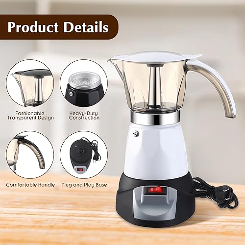 Miniatura 3 de Cafetera eléctrica transparente, cafetera eléctrica, olla moka portátil, de aluminio, cafetera italiana con base desmontable, regalo de café para