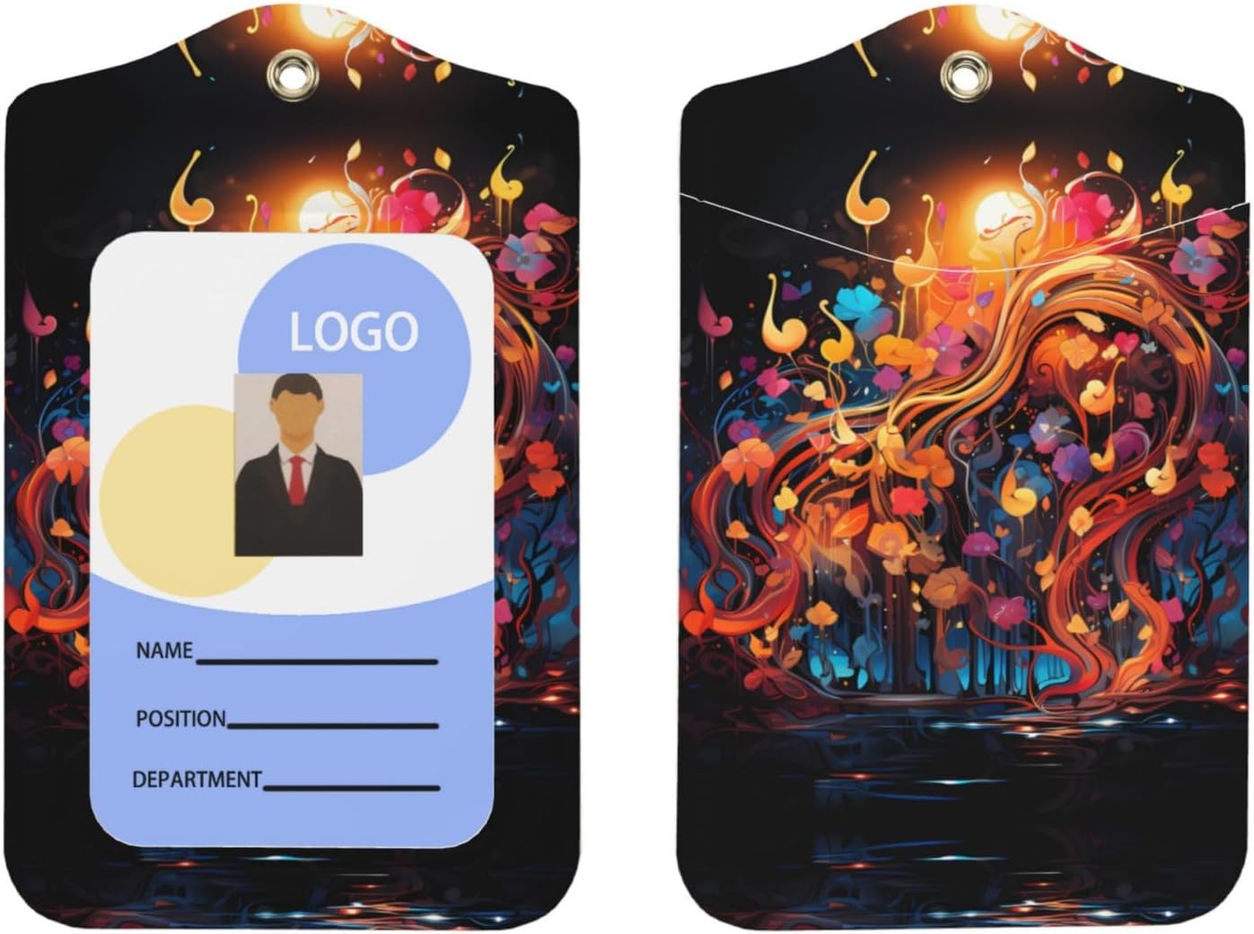 Colorful Music Notes Pattern Work Badge Protective Sheath, Leather Identification Card Cover with Detachable Hanging Rope Set image 2