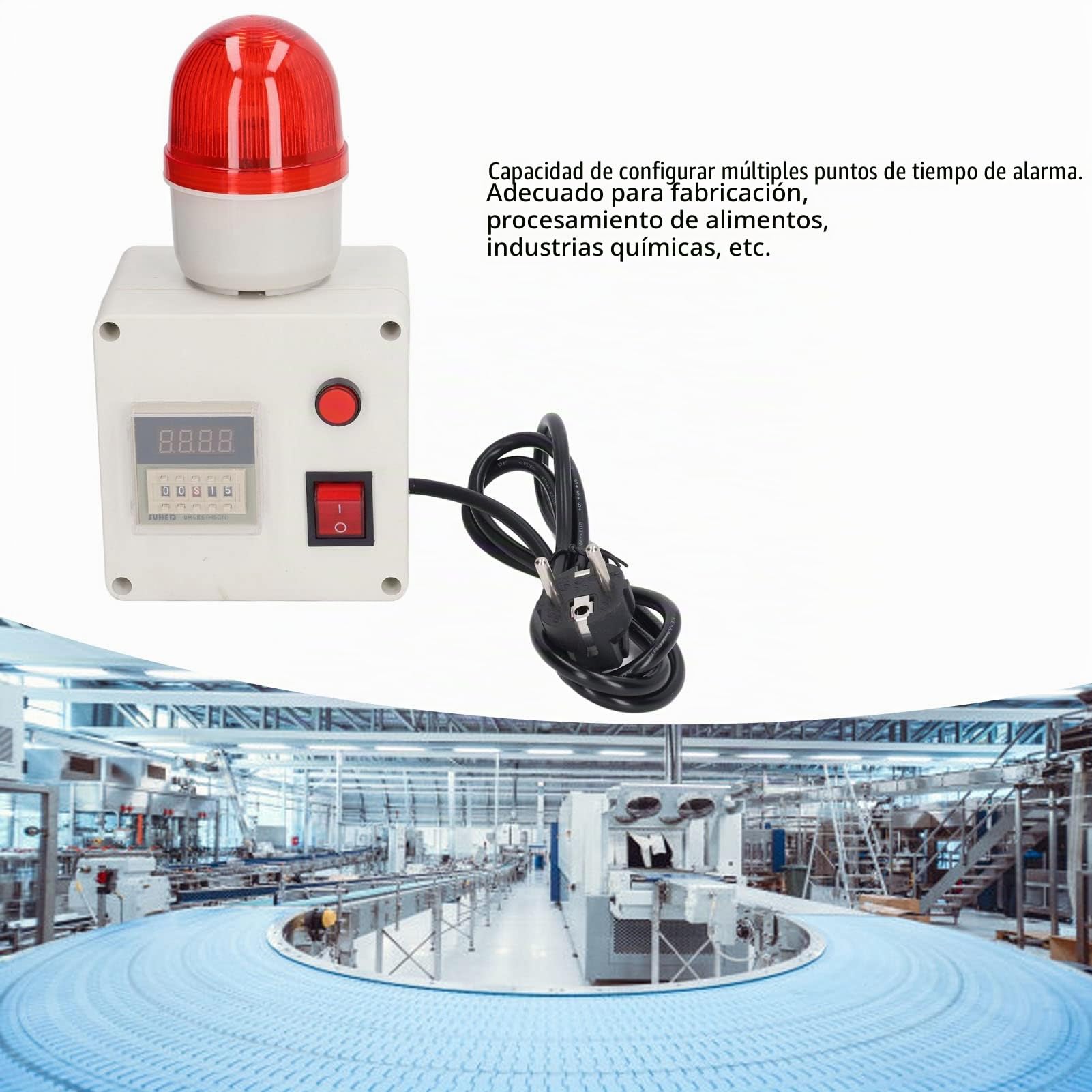 Luz de Retraso de la Sirena de Alarma Luz de Alarma Audio Horn 90dB con Múltiples Temporizaciones Establecidas para la Seguridad Industrial