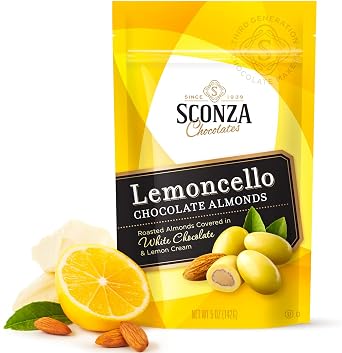 Lemoncello Chocolate Covered Almonds Brought to you by Nutic, Produced by Sconza - Roasted Almond Covered in White Chocolate and Lemon Creme Candy |5 Oz | Gift Snack