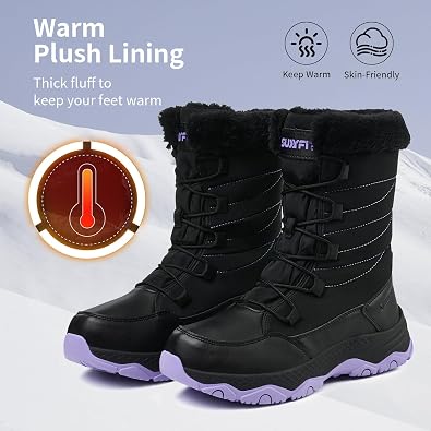 Snow Boots for Women Waterproof Mid-Calf Booties Winter Hiking Boot Durable Warm Fur Lined Boot Non-Slip Warm Climbing Shoes Walking, Cold Weather