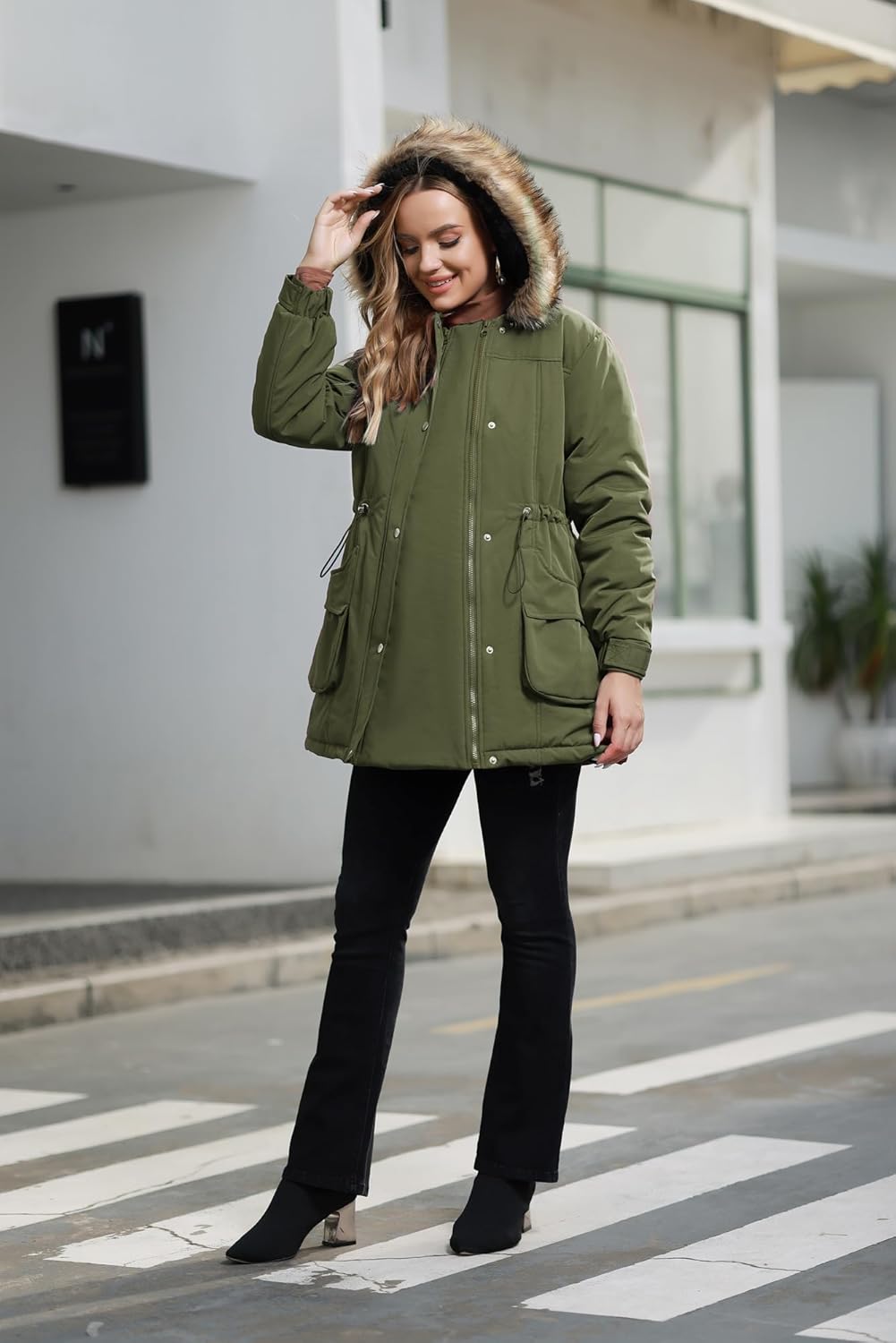 Maacie Maternity Winter Coat,3 In 1 Thickened Jacket,Fleece Lined Warm Hooded Outwear With Pockets - Image 2