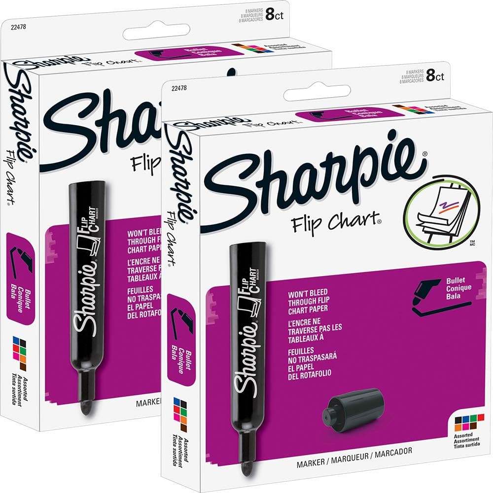 SHARPIE Flip Chart Markers, Bullet Tip, Assorted Colors, 8