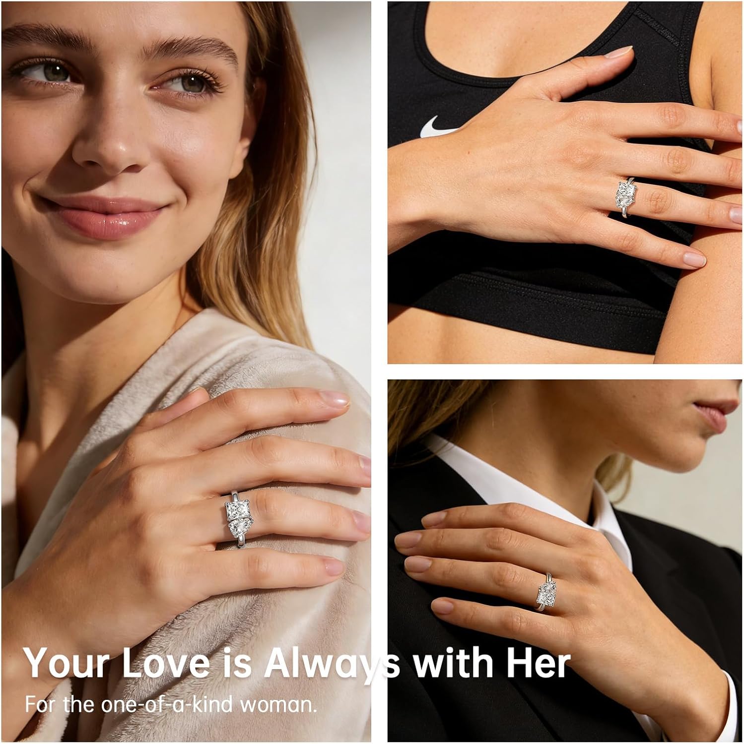 2.75ct Toi Et Moi Women Engagement Ring, 925 Sterling Silver Double Stone Emerald & Pear Cut Cubic Zirconia Wedding Eternity Unique Statement Ring I LOVE You Width Band 2mm Size 5-9 - Image 6