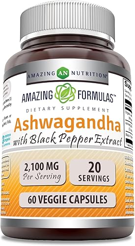Miniatura 7 de Amazing Formulas - Suplemento de raíz de Ashwagandha con extracto de pimienta negra, 2100 mg por porción, suplemento de 120 cápsulas vegetarianas,
