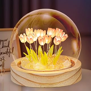 Tulip Night Light LED Decoration Lamp,Glass Artificial Flower Bedroom Table Lamp, Christmas Birthday Gifts for Women Her Girlfriend Wife Sister Girls