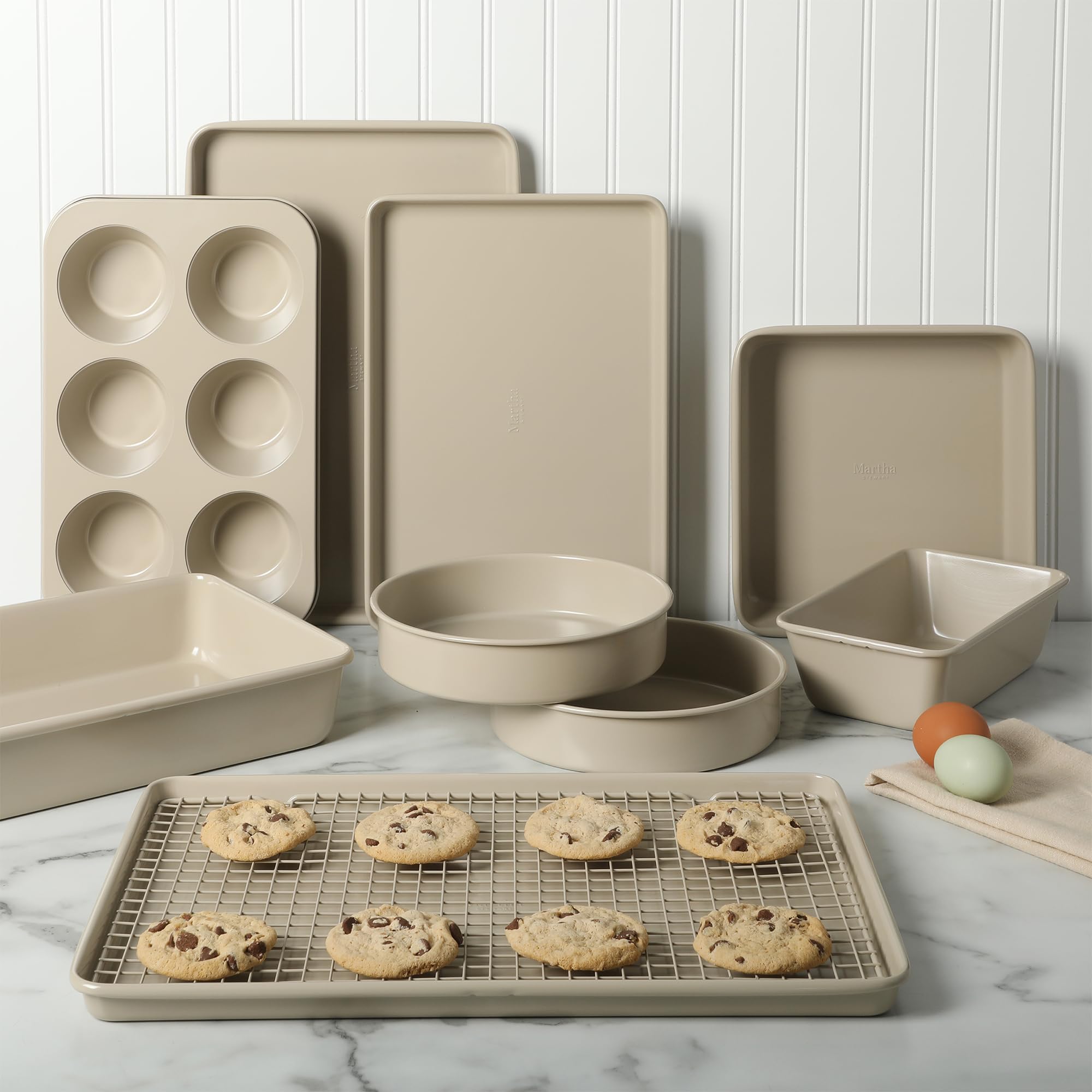 Martha Stewart Gallen 10 sztuk patelni do pieczenia ceramiczne bez PFA nietoksyczne nieprzywierające naczynia do pieczenia zestaw - taupe