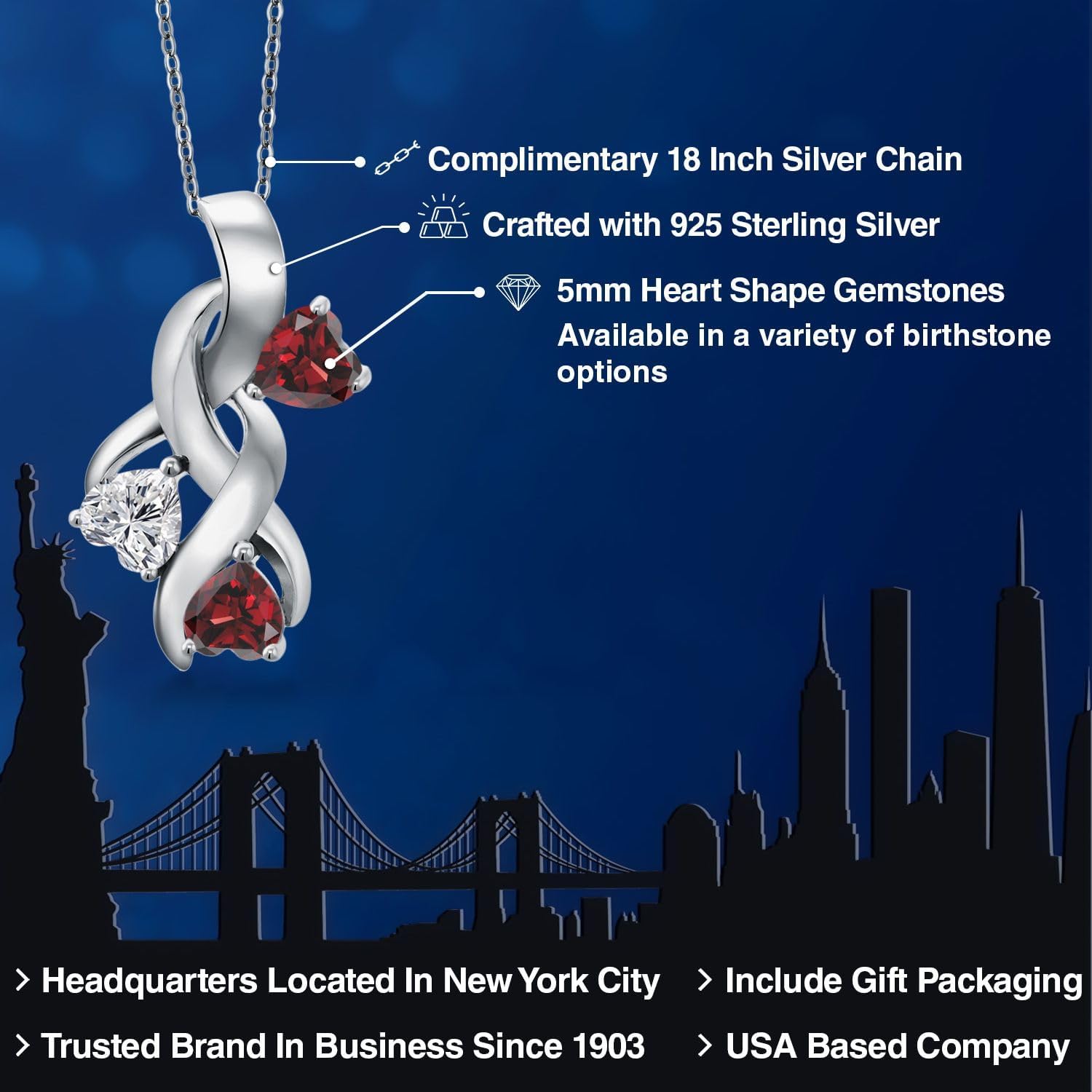 Gem Stone King 925 Sterling Silver Lab Grown Diamond and Red Garnet Pendant Necklace for Women | 1.64 Cttw | Gemstone April Birthstone | Heart Shape 5MM | With 18 Inch Chain - Image 2