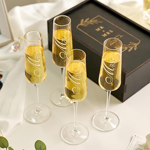 Miniatura 5 de Juego de Copas de Champán Mr. & Mrs. - Elegantes Copas de Brindis de Boda para Él y Ella para Celebraciones, Regalos de Registro de Boda y Despedida
