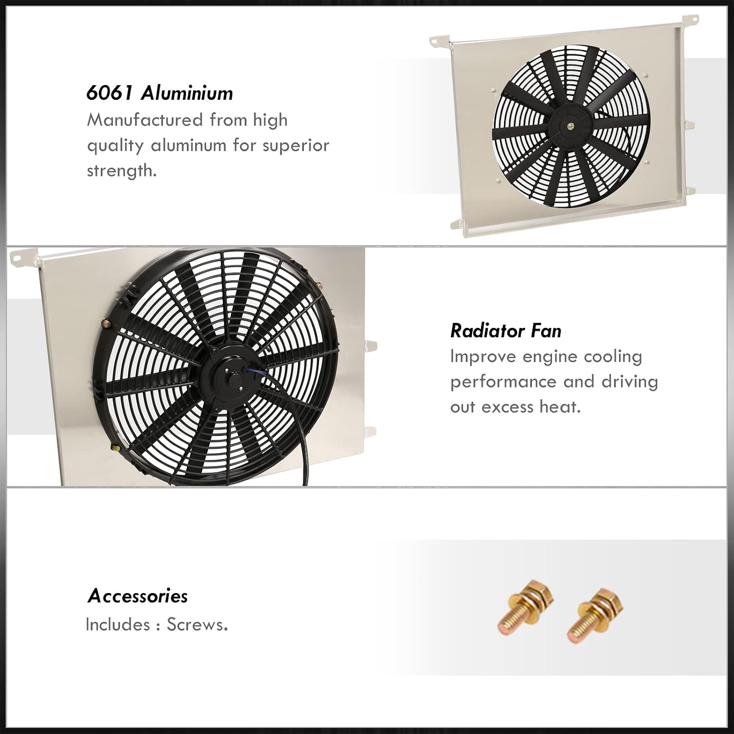 AJP Distributors Aluminum Radiator Fan Shroud Kit + 16" Engine Cooling Fans Compatible/Replacement For 3Series E36 318i 320i 323i 325i 328i M3 Manual Transmisson M/T 1992 1993 1994 1995 1996 1997 1998