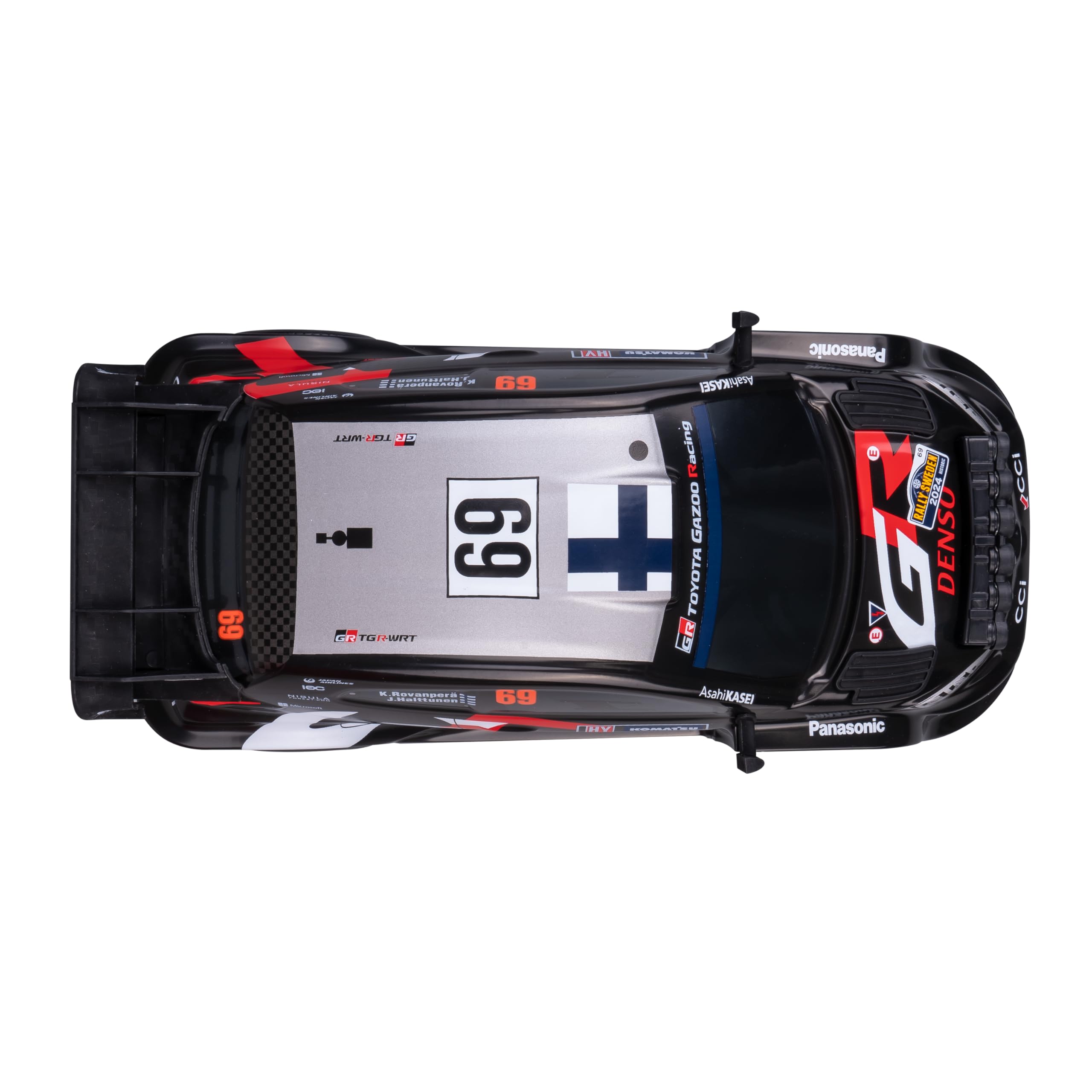 Nikko RC Night Mode RC Toyota GAZOO Racing Sweden Rally 2024 Kalle ROVANPERA LED Race Lights Remote Control Car, 25cm, 2.4GHz Remote Control, 40m Range, 6 Years, Black, 10652, Batteries Not Included