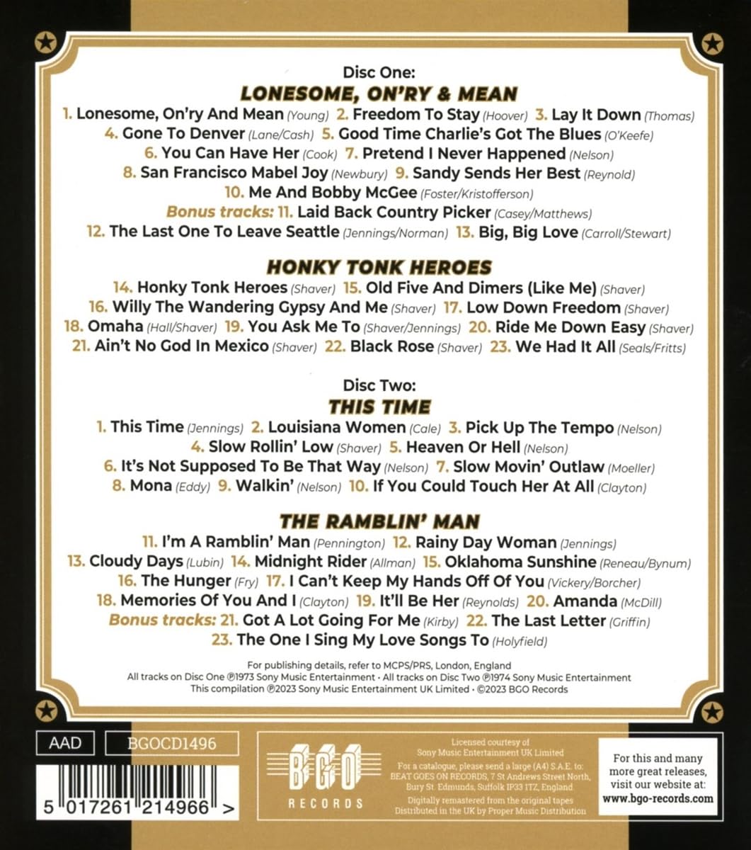Lonesome, On'ry & Mean/Honky Tonk Heroes/This Time/The Ramblin' Man + bonus tracks